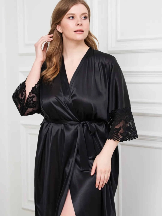 Kamarli uzun ipak kimono xalat - 