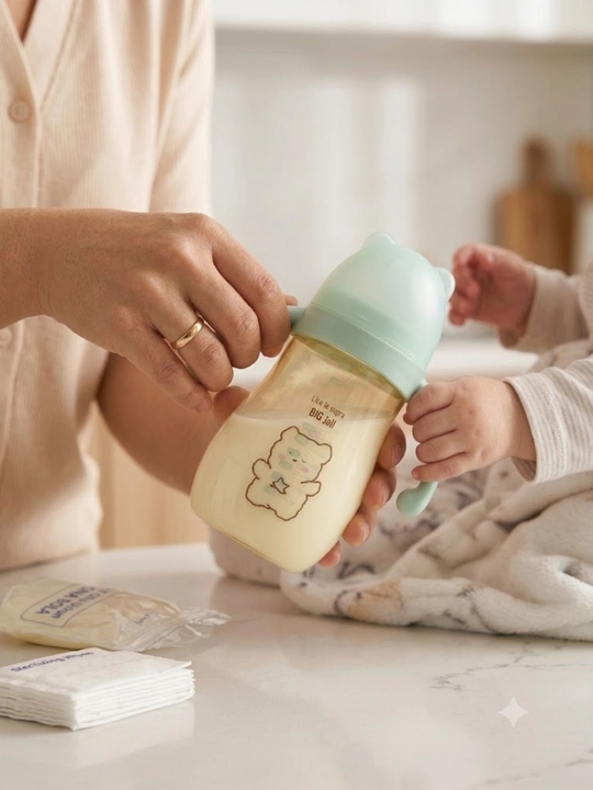 Bolalar uchun tutqichli sut idishi,o'lchov shkalali va qopqoqli, 350 ml, silikon so'rg'ich - 
