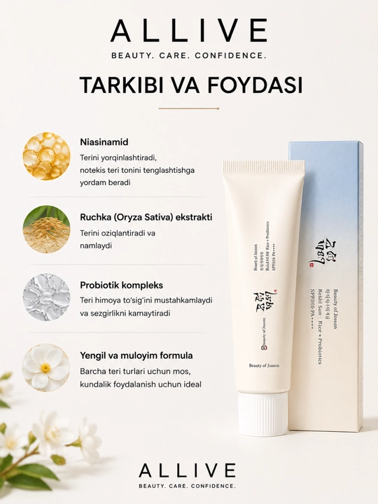 Quyosh kremi, SPF50, yuz kremi, quyoshdan himoya, namlovchi krem, Beauty of Joseon