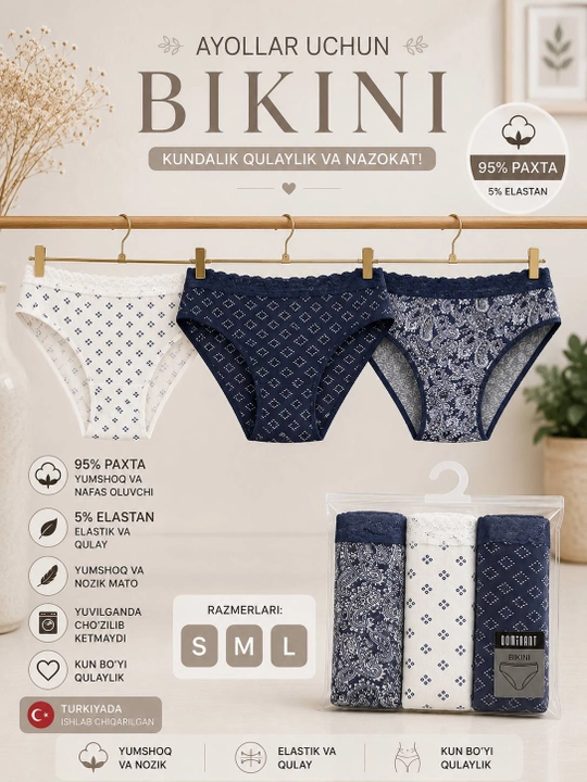 Ayollar ichki kiyimi, 3 dona - 