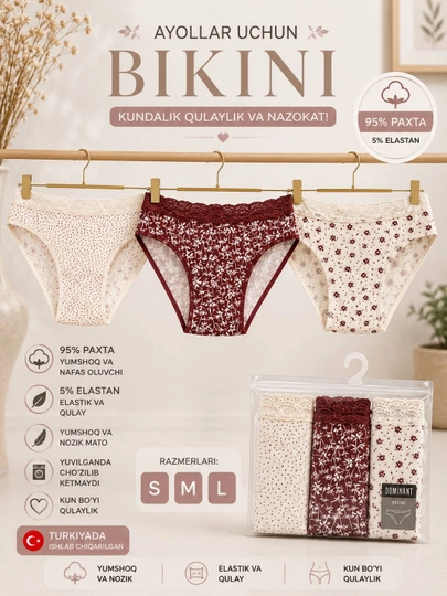 Ayollar ichki kiyimi, 3 dona - 