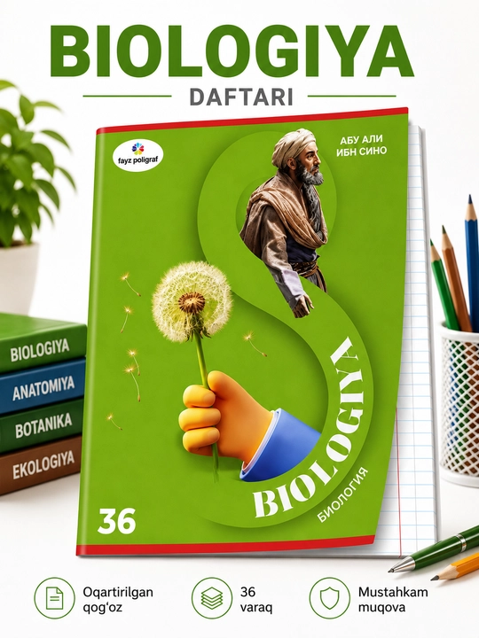 Fan daftarlari to'plami 12 ta fan, 36 varaq, oqartirilgan qog'oz, mustahkam muqovali