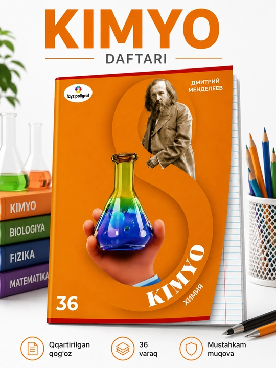 Fan daftarlari to'plami 12 ta fan, 36 varaq, oqartirilgan qog'oz, mustahkam muqovali