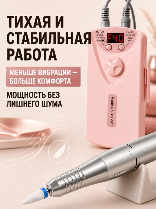 Фрезер для маникюра и педикюра 40000 оборотов в минуту, 12 насадок, USB