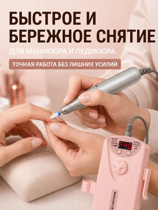 Фрезер для маникюра и педикюра 40000 оборотов в минуту, 12 насадок, USB