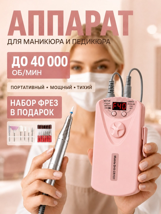 Daqiqasiga 40000 marta aylanadigan manikyur va pedikyur frezasi, 12 ta nasadka, USB - 