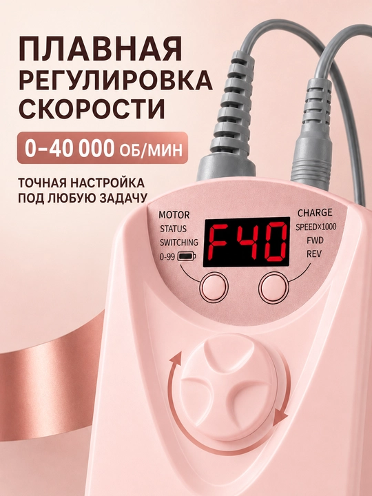 Фрезер для маникюра и педикюра 40000 оборотов в минуту, 12 насадок, USB