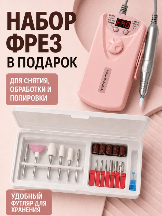 Фрезер для маникюра и педикюра 40000 оборотов в минуту, 12 насадок, USB