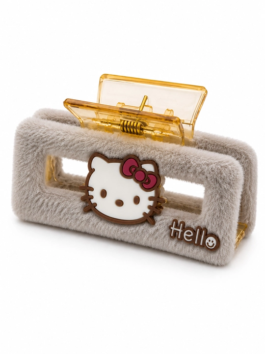 Qizlar uchun Hello Kitty dizaynli plyush soch qisqichi, pushti krabik