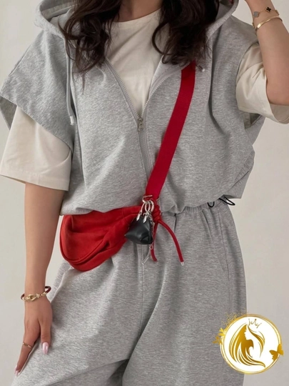 Ayollar uchun oversize sport kostyum (hoodie jilet + shim), Razmer 46–50, Casual Premium