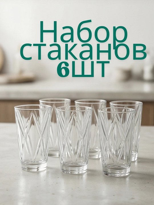 Набор стеклянных стаканов для кухни фактурные стаканы узорные набор стаканов 6 шт - 