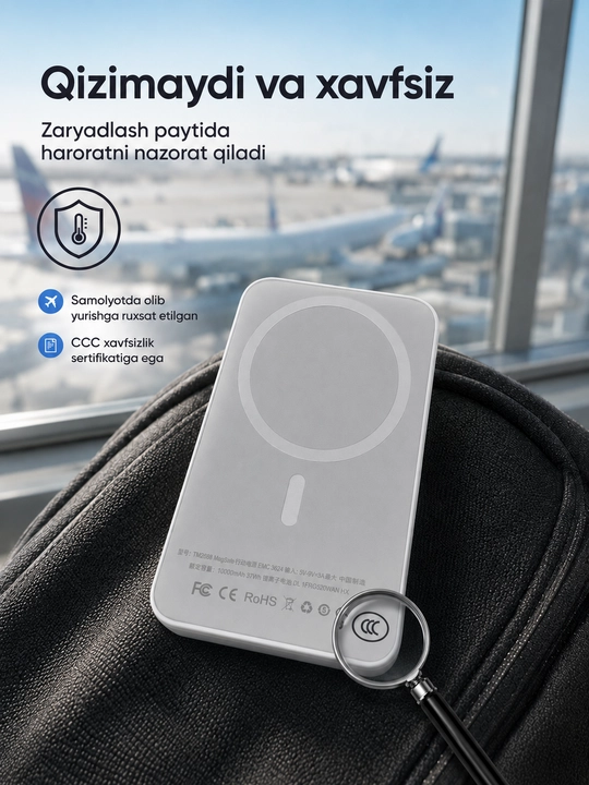 IPhone uchun simsiz MagSafe powerbank, 10 000 mA/soat