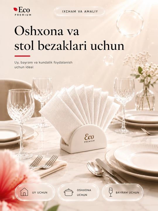 Бумажные салфетки Eco Premium, 4 пачки, 260 листов