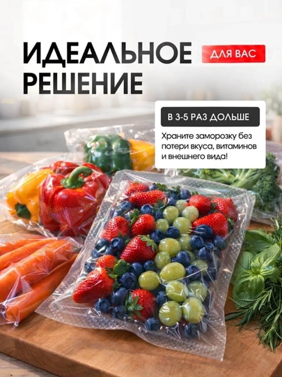 Пакеты для вакууматора рифленые, рулон 5 метров для вакуумной упаковки, пищевые, прочные
