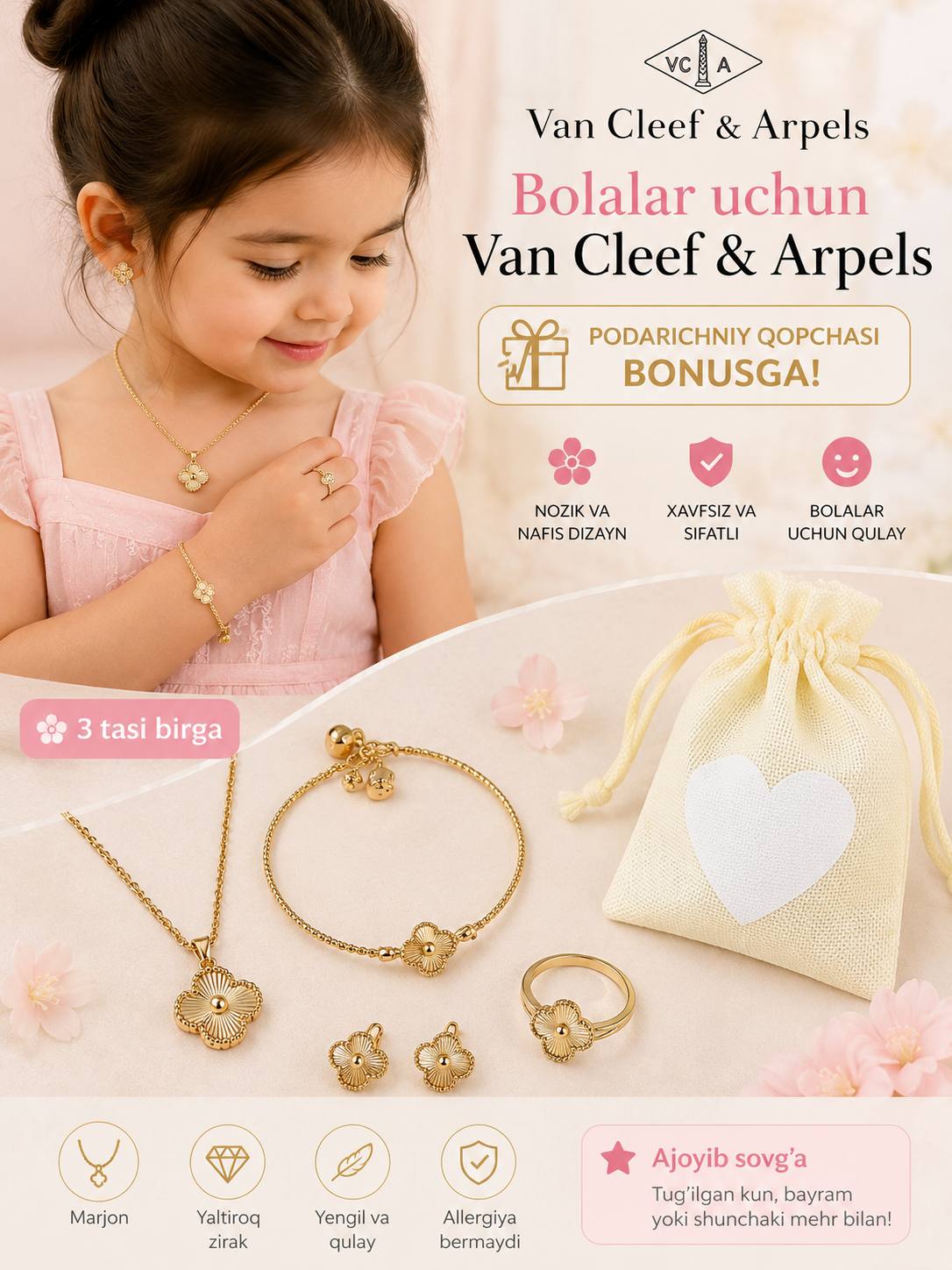 Bolalar uchun Van Cleef uslubidagi zargarlik to‘plami - 