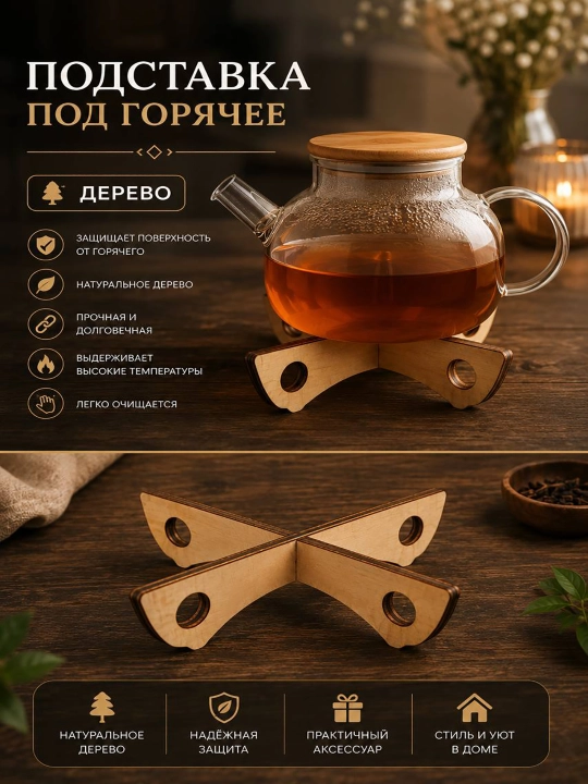 Подставка под горячее, складная подставка из дерева - 