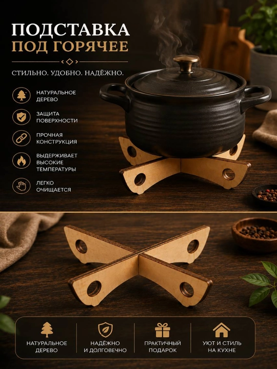 Подставка под горячее, складная подставка из дерева