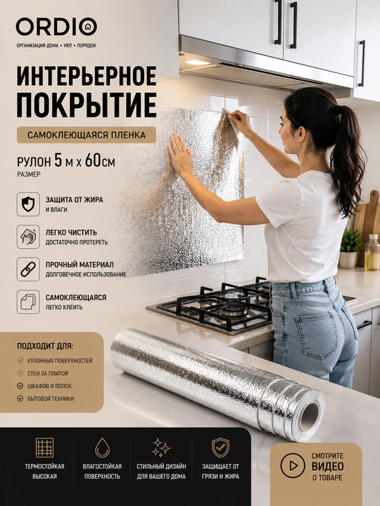Oshxona uchun o‘zi yopishadigan alyuminiy stiker, mebel va devorlar uchun plyonka