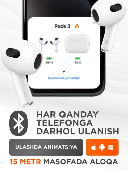 Simsiz quloqchinlar Pods Pro 3 iPhone va Android uchun, sensorli
