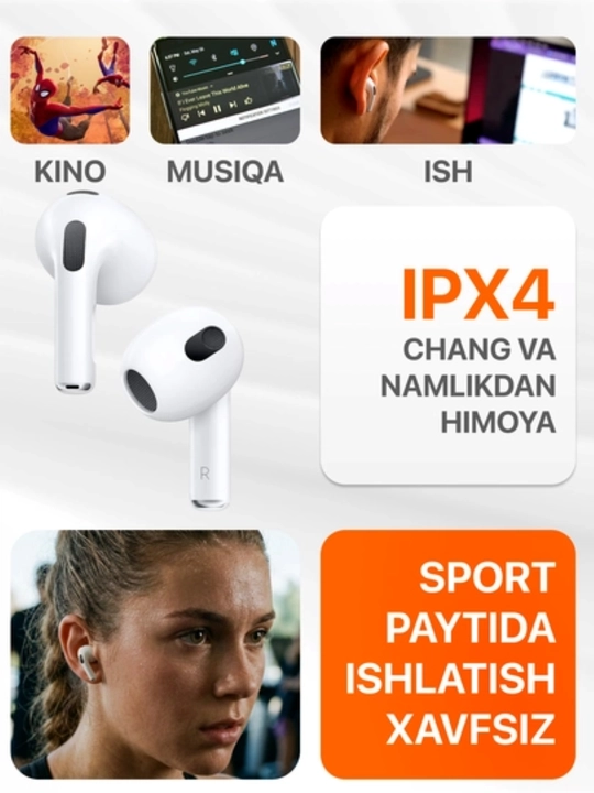 Simsiz quloqchinlar Pods Pro 3 iPhone va Android uchun, sensorli