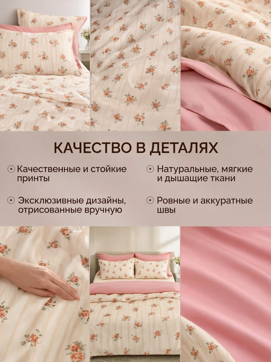 Комплект постельного белья, 4 предмета, цветочный принт, 2-спальный