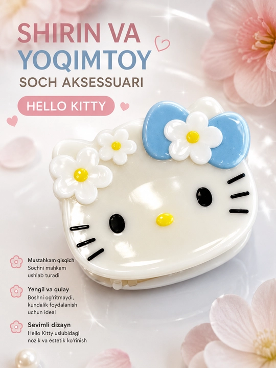 Детская заколка и крабик для волос в стиле Hello Kitty (Одна пара, размер S) - 