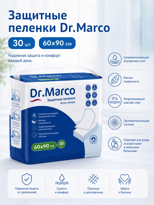 Bir martalik shimuvchi tagliklar Greenbox, Dermaped va Dr.Marco, 60 × 90 sm, 30 dona - 