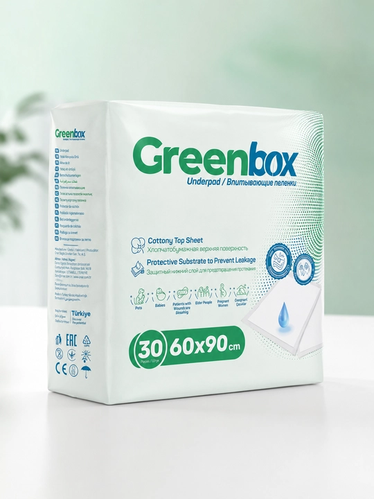 Bir martalik shimuvchi tagliklar Greenbox, Dermaped va Dr.Marco, 60 × 90 sm, 30 dona
