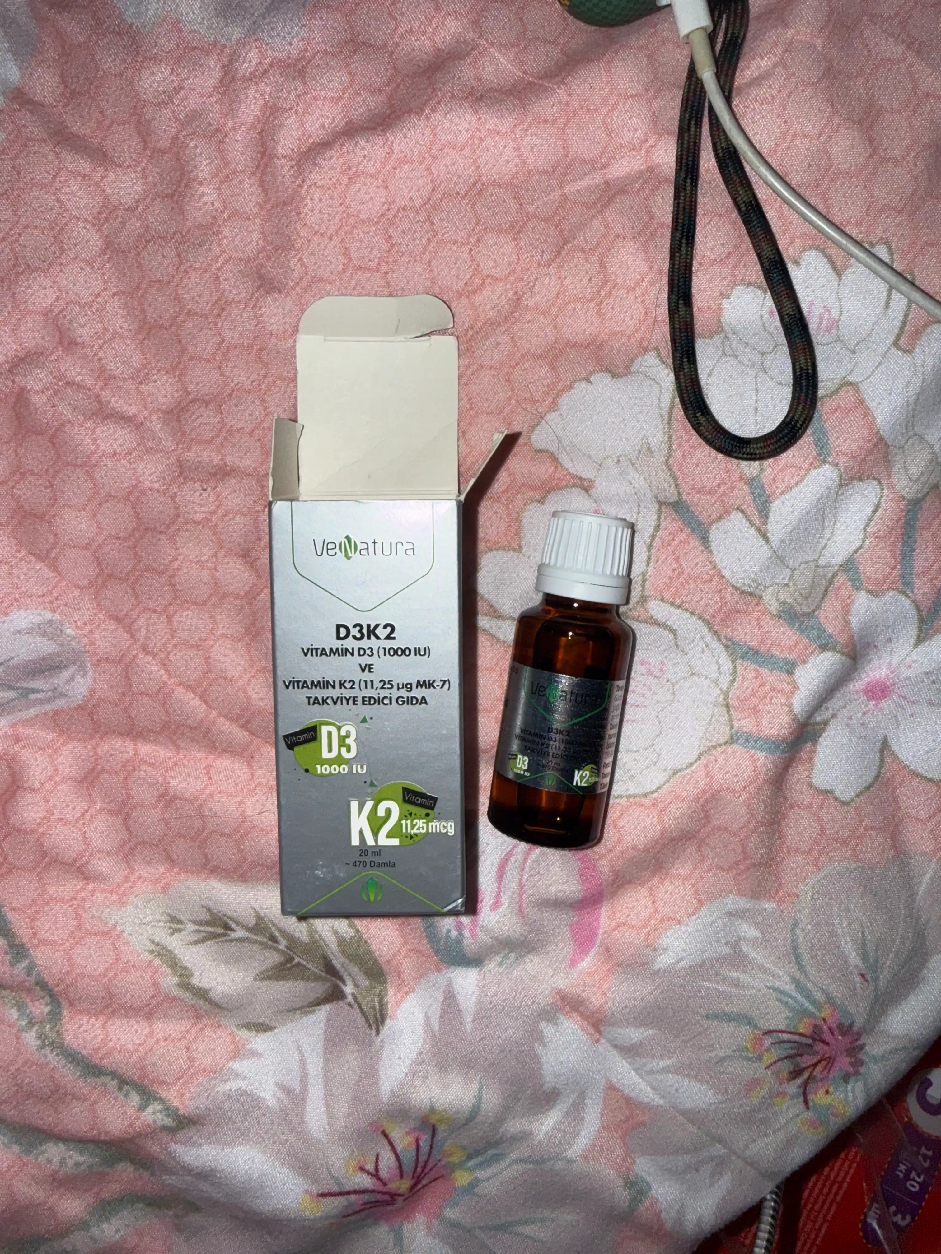 Venatura Vitamin D3 K2 Tomchi 1000 IU, immunitet, suyak, tish va soch muammolari uchun