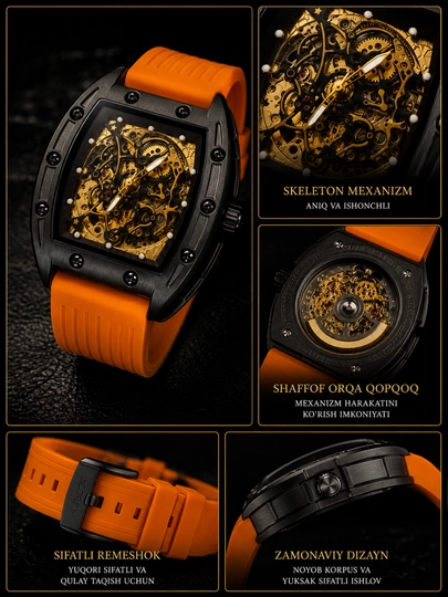 Erkaklar qo'l soati Richard Mille, avtomatik skeleton mexanizm, premium dizayn