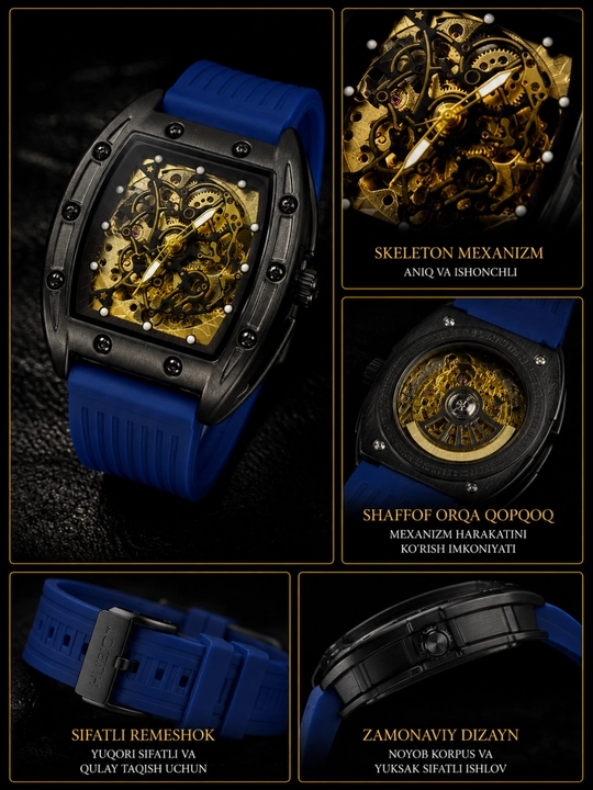 Erkaklar qo'l soati Richard Mille, avtomatik skeleton mexanizm, premium dizayn