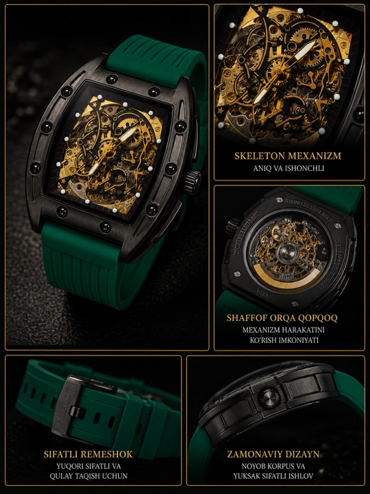 Erkaklar qo'l soati Richard Mille, avtomatik skeleton mexanizm, premium dizayn