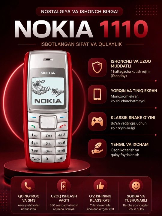 Nokia 1110 — oddiylik va ishonchlilikni qadrlaydiganlar uchun klassik telefon - 