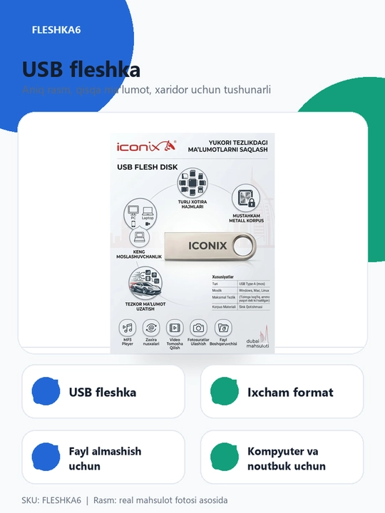 Iconix SE11 Dubai USB fleshka, kompyuter uchun xotira qurilmasi