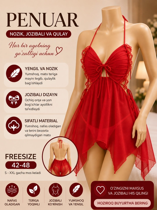 Женский кружевной пеньюар (Babydoll) – Free Size - 