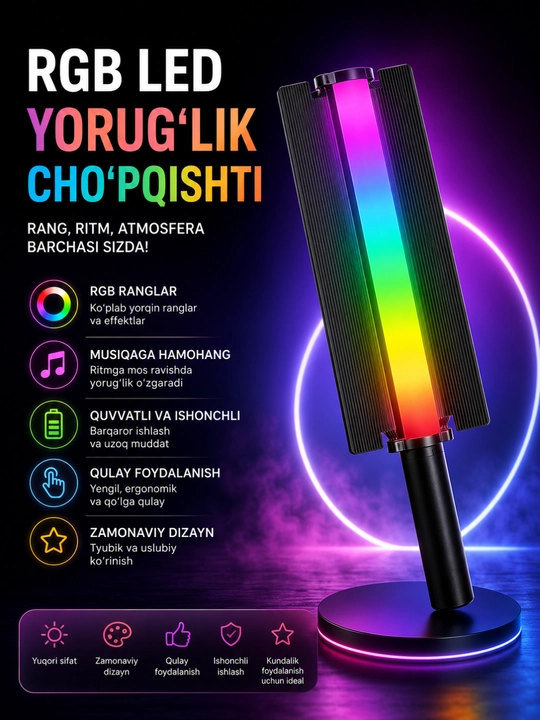 MJ27RGBLightStickRangliLEDchiroqyorqinliknisozlashimkoniyati,USBorqaliquvvatlashimkoniyati - 