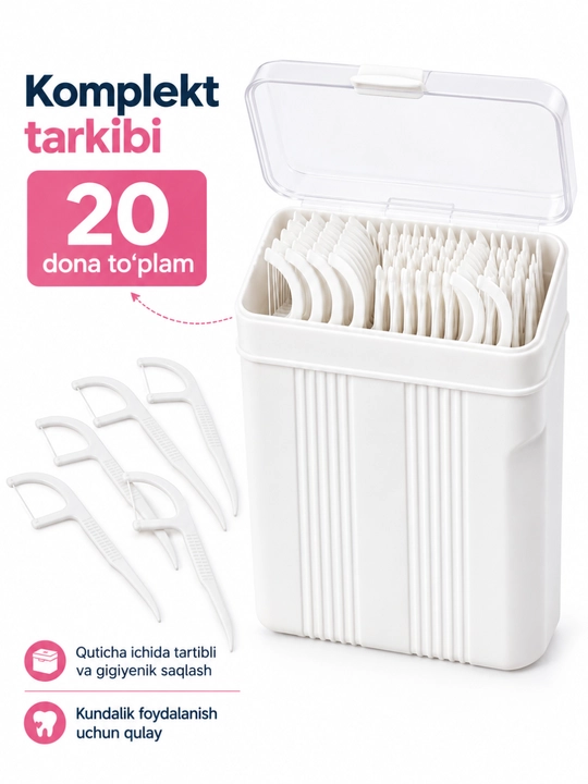 Tish oralig'ini tozalovchi ip 20 dona Dental Floss to'plami - 