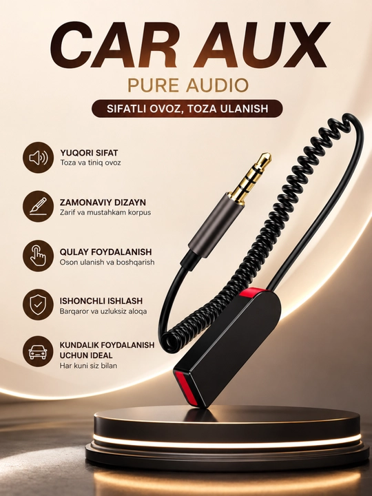 Avtomobil uchun 3,5 mm li Bluetooth AUX audio adapteri - tiniq ovoz va barqaror aloqa - 