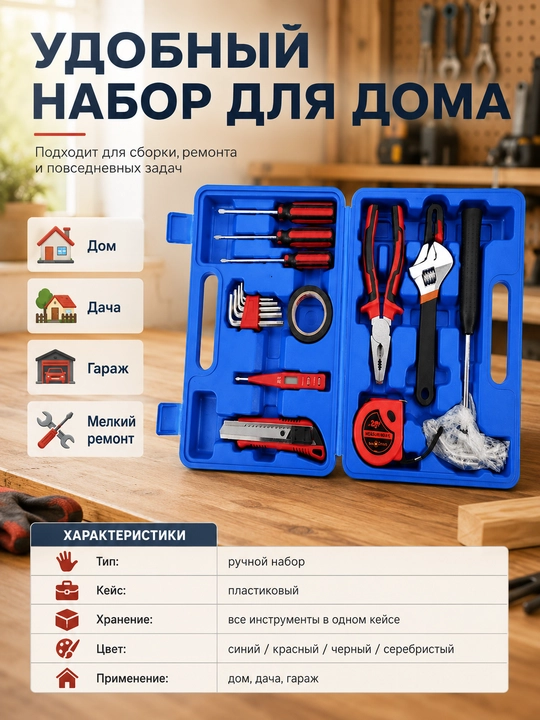 Набор инструментов 16 в 1 для дома в кейсе - 