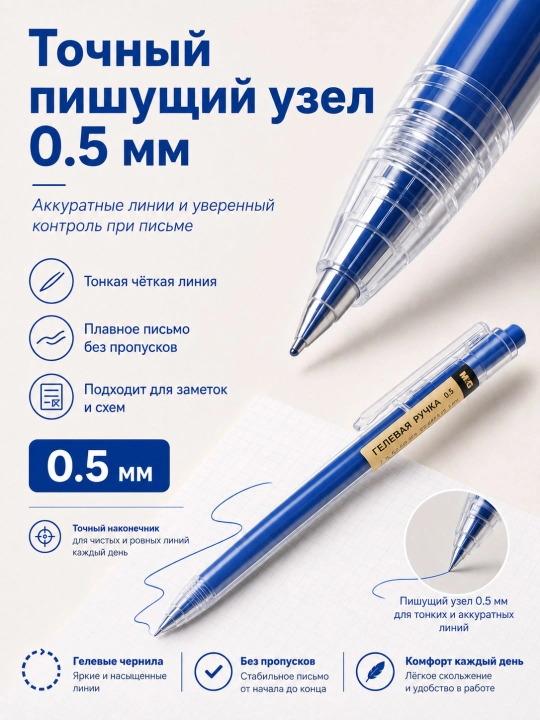M&G Простая гелевая ручка с нажимным механизмом, 0.5 мм