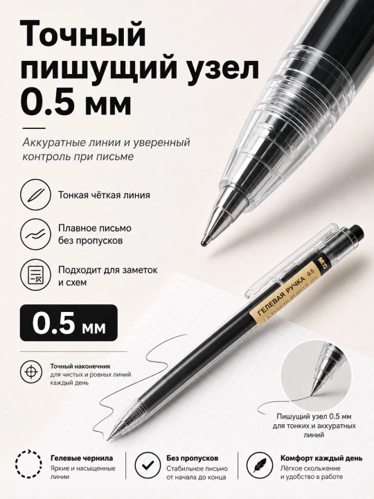 M&G Простая гелевая ручка с нажимным механизмом, 0.5 мм