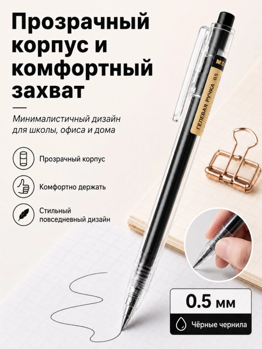 M&G Простая гелевая ручка с нажимным механизмом, 0.5 мм