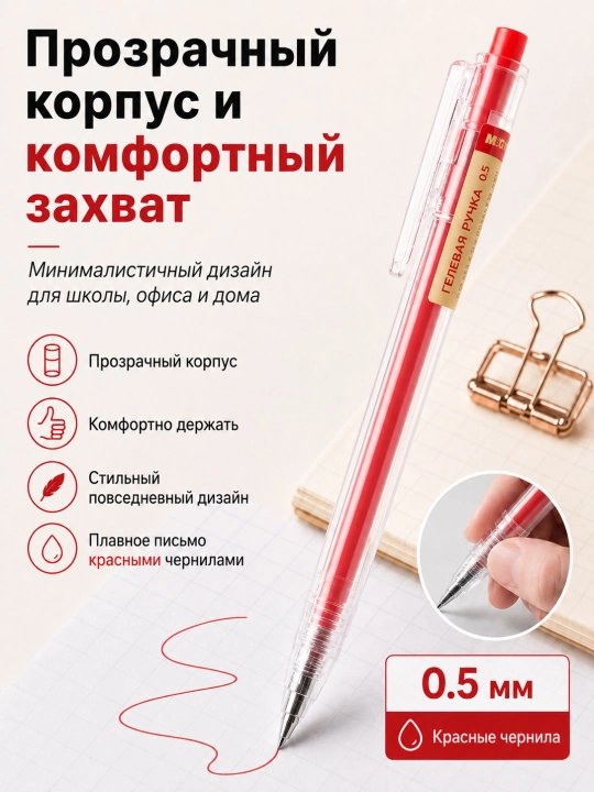 M&G Простая гелевая ручка с нажимным механизмом, 0.5 мм