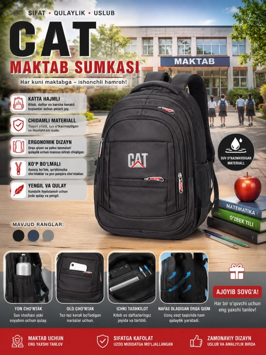 Universal ryukzak, maktab sumkasi, klassik, yo‘l sumkasi
