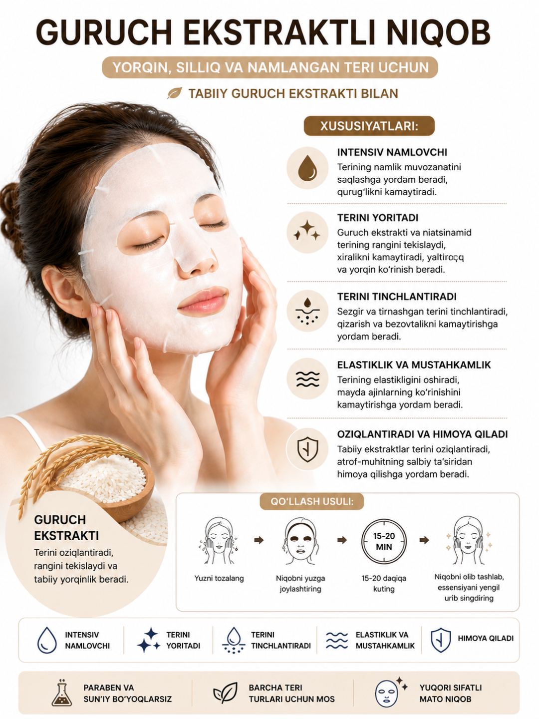 Ricocell Nature Recovery Mask Pack Rice guruch ekstraktli matoli yuz niqobi, 23 g - 