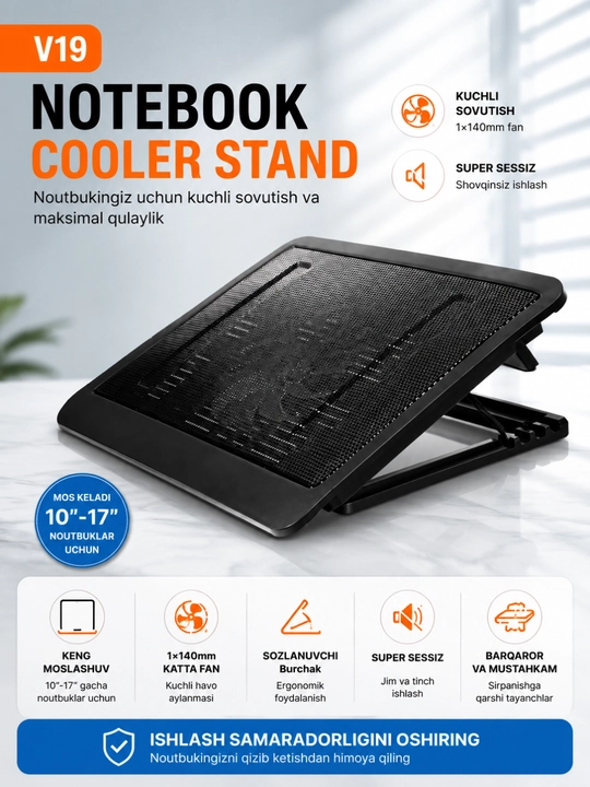 Taffware notebook cooler sovutish stendi – 9–17" noutbuklar uchun usb cooler pad - 