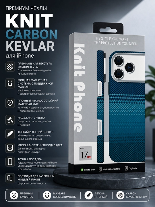 IPhone modellari uchun karbonli va mustahkam magnitli KNIT Carbon Kevlar chexollari - 