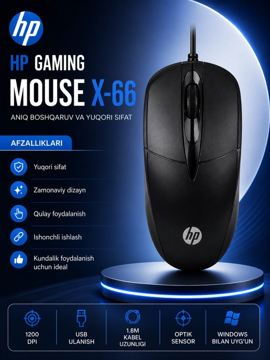Ofis va o‘yinlar uchun simli USB sichqoncha 1200-4800 DPI yuqori aniqlik - 