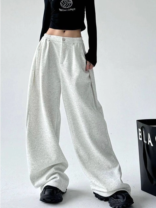 Ayollar sport shim, Wide Leg, oversize, baland bel, keng paçali, yumshoq trikotaj