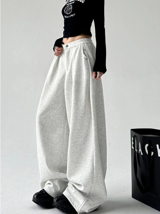 Ayollar sport shim, Wide Leg, oversize, baland bel, keng paçali, yumshoq trikotaj